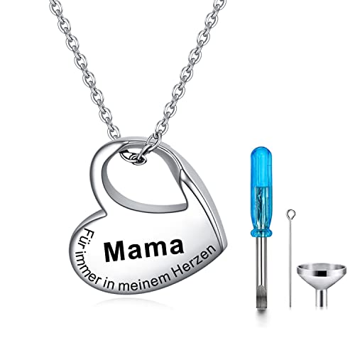 YOTHIWAD Herz Urne Halskette für Asche,Urne Kette mit Gravur für Immer in Meinem Herzen Edelstahl Asche Schmuck Memorial Anhänger für geliebte Menschen mit Füllung Kit(Mama) von YOTHIWAD