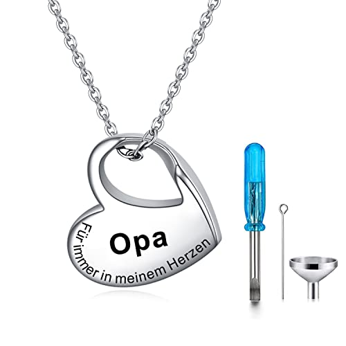 YOTHIWAD Herz Urne Halskette für Asche,Urne Kette mit Gravur für Immer in Meinem Herzen Edelstahl Asche Schmuck Memorial Anhänger für geliebte Menschen mit Füllung Kit(Opa) von YOTHIWAD