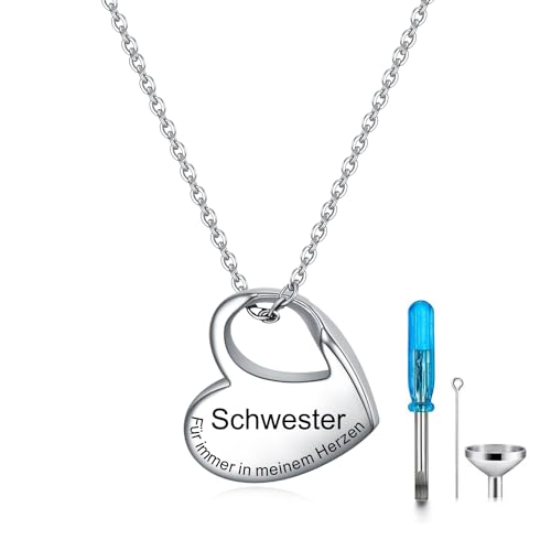 YOTHIWAD Herz Urne Halskette für Asche,Urne Kette mit Gravur für Immer in Meinem Herzen Edelstahl Asche Schmuck Memorial Anhänger für geliebte Menschen mit Füllung Kit(Schwester) von YOTHIWAD