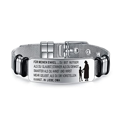 YOTHIWAD Inspirierende Armbänder für Meinen Enkel Personalisierte Armband mit Gravur An Meinen Enkel Armbänder 316L Edelstahl Verstellbar Armband Schnalle Mesh Geschenk für Enkel von Opa Oma von YOTHIWAD