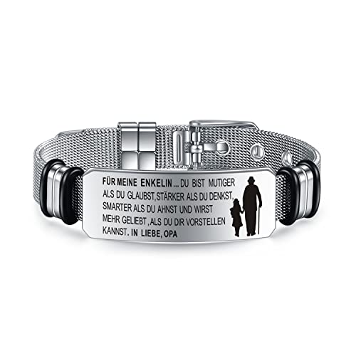 YOTHIWAD Inspirierende Armbänder für Meine Enkelin Personalisierte Armband mit Gravur An Meine Enkelin Armbänder 316L Edelstahl Verstellbar Armband Schnalle Mesh Geschenk für Enkelin von Opa Oma von YOTHIWAD