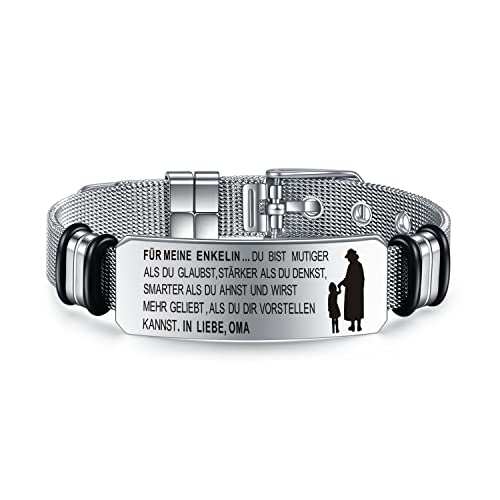 YOTHIWAD Inspirierende Armbänder für Meine Enkelin Personalisierte Armband mit Gravur An Meine Enkelin Armbänder 316L Edelstahl Verstellbar Armband Schnalle Mesh Geschenk für Enkelin von Opa Oma von YOTHIWAD