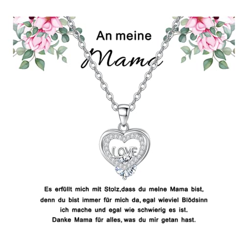 YOTHIWAD Kette für Mama Herz Anhänger Mama Mutter Kette mit Zirkonia.An Meine Mama Halskette Schmuck Geschenke für Mama von Tochter Sohn(Weiß) von YOTHIWAD