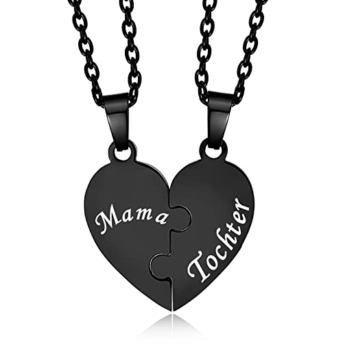 YOTHIWAD Mama Tochter Kette,Herz Puzzle Anhänger mit Gravur kette für 2 Stücke An Mama Geschenke von tochter Geschenk für Mama Tochter(Schwarz) von YOTHIWAD