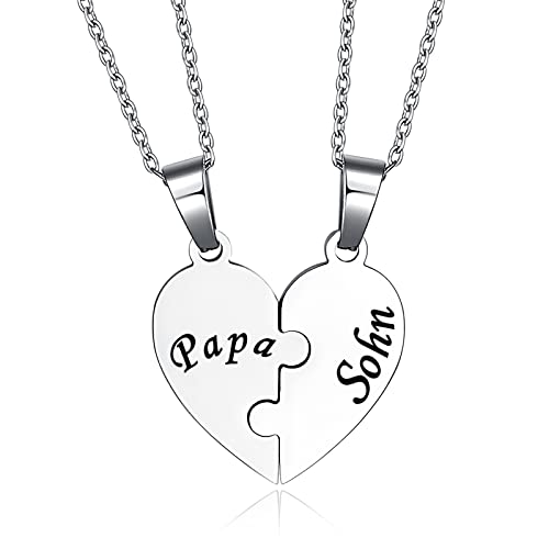 YOTHIWAD Papa Sohn Kette,Herz Puzzle Anhänger mit Gravur kette für 2 Stücke An Papa Geschenke von Sohn Geschenk für Papa Sohn(Silber) von YOTHIWAD