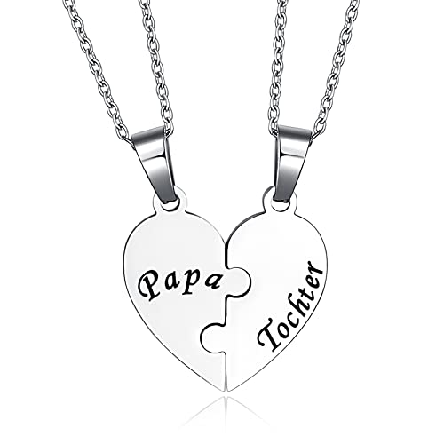 YOTHIWAD Papa Tochter Kette,Herz Puzzle Anhänger mit Gravur kette für 2 Stücke An Papa Geschenke von tochter Geschenk für Papa Tochter(Silber) von YOTHIWAD