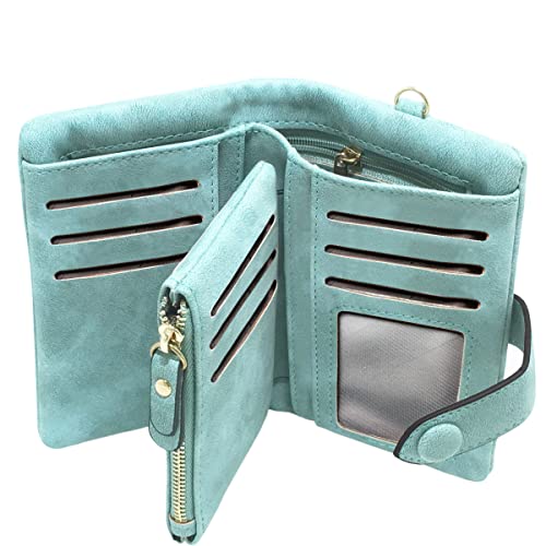 TOPKULL Geldbörsen für Frauen Bifold Klein RFID Weiches Leder Damen Geldbörsen Trifold Damen Geldbörsen Billfolds Mini Wristlet Clutch Niedlicher Reißverschluss Münzbörse mit Handschlaufe, mintgrün, von YOTOO