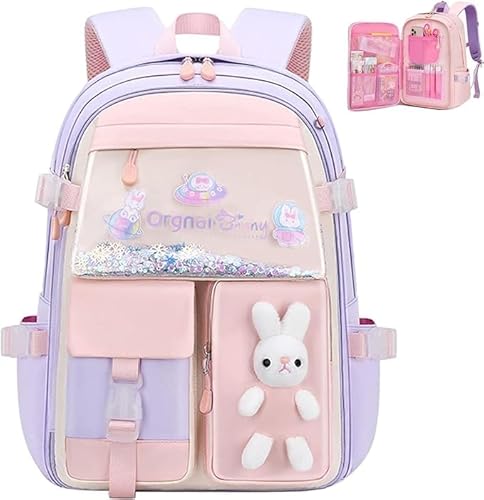 YOTOTY Rucksack Hase, Kawaii Cute Aesthetic Preppy Elementary Bunny Backpack For Girls, blasslila, 40*16*35 von YOTOTY