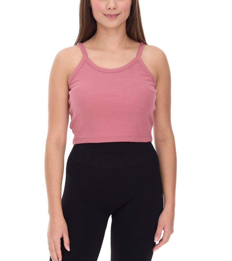 YOU DO YOU Damen Crop-Top geripptes Fitness-Top Baumwoll-Shirt Tanktop Yoga-BH 905101 Alt-Rosa von YOU DO YOU