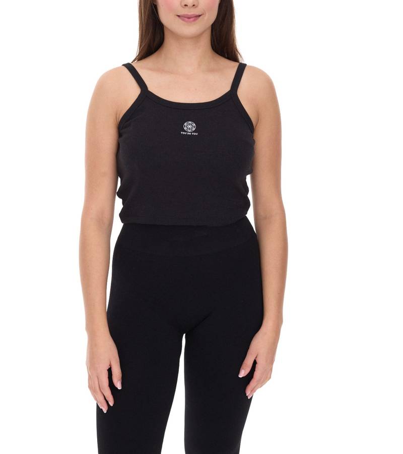YOU DO YOU Damen Crop-Top geripptes Fitness-Top Baumwoll-Shirt Tanktop Yoga-Mode 905101 Schwarz von YOU DO YOU