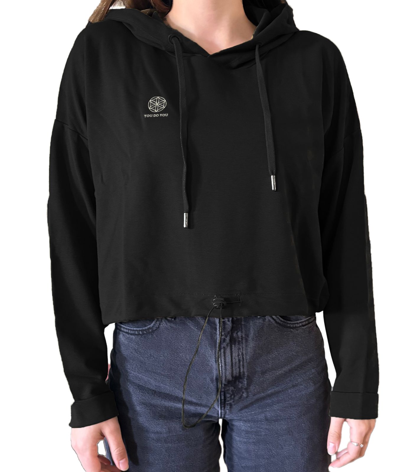 YOU DO YOU Damen Cropped-Hoodie mit Kapuze Alltags-Pullover Yoga-Mode 905081 Schwarz von YOU DO YOU