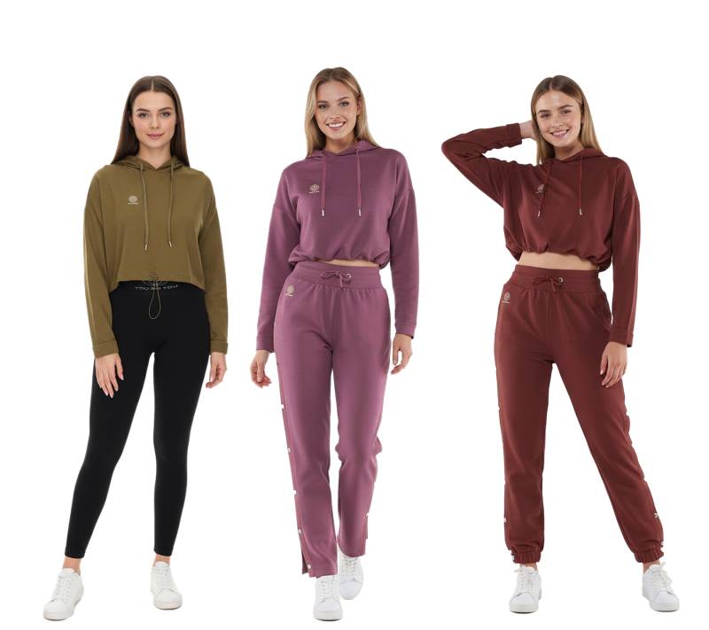 YOU DO YOU Damen Cropped-Hoodie mit Kapuze Alltags-Pullover Yoga-Mode in Mahagoni-Braun Khaki oder Alt-Rosa von YOU DO YOU