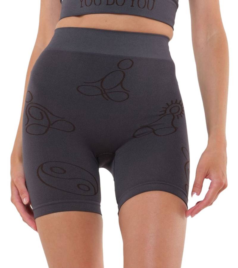 YOU DO YOU Damen Radhose Trainingshose gemusterte kurze Sport-Hose Yoga-Mode 904891 Grau/Schwarz von YOU DO YOU