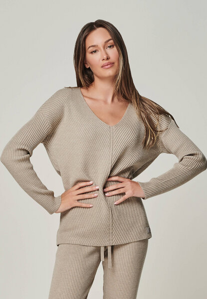 YOU LOOK PERFECT 100% Merino Rippen-Strickpullover mit V-Ausschnitt "Blossom" von YOU LOOK PERFECT