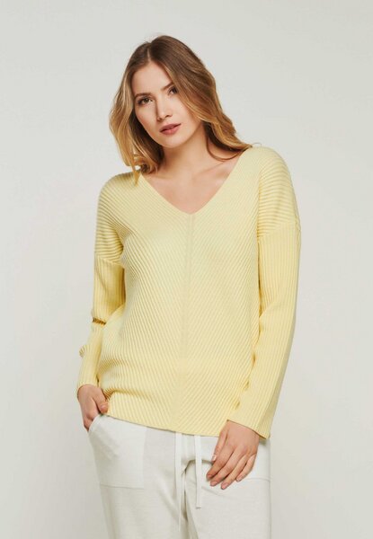 YOU LOOK PERFECT 100% Merino Rippen-Strickpullover mit V-Ausschnitt "Blossom" von YOU LOOK PERFECT