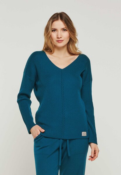 YOU LOOK PERFECT 100% Merino Rippen-Strickpullover mit V-Ausschnitt "Blossom" von YOU LOOK PERFECT