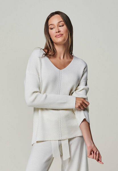 YOU LOOK PERFECT 100% Merino Rippen-Strickpullover mit V-Ausschnitt "Blossom" von YOU LOOK PERFECT