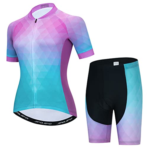 Damen Radtrikot Set, Sommer Kurzarm Damen Mountainbike Shirt und Shorts Kit MTB Anzug Fahrrad Kleidung, T2004-1, XS von YOUALSO