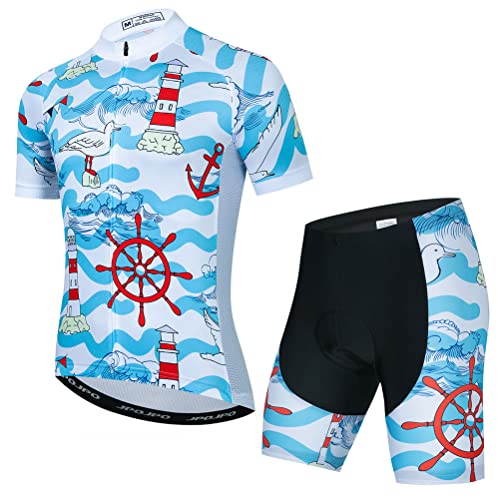 Herren Radtrikot Set Fahrrad Kurzarm Shirt und 3D Kissen Shorts Gepolsterter Anzug Biking Top, T07, X-Large von YOUALSO