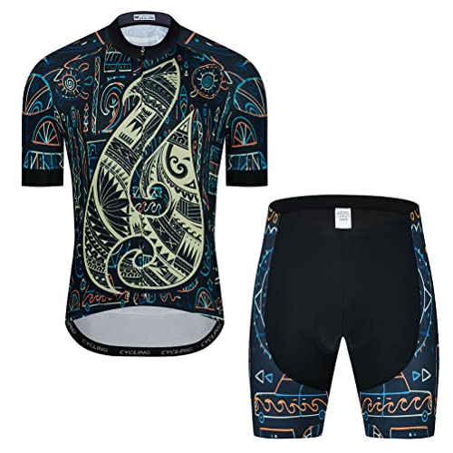 Herren Radtrikot Set Fahrrad Kurzarm Shirt und 3D Kissen Shorts Gepolsterter Anzug Biking Top, T13, Large von YOUALSO
