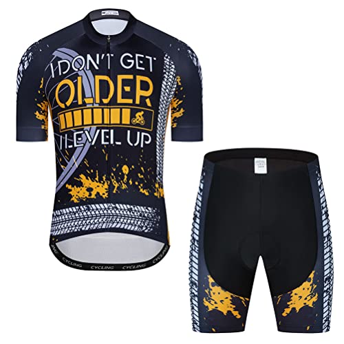 Herren Radtrikot Set Fahrrad Kurzarm Shirt und 3D Kissen Shorts Gepolsterter Anzug Biking Top, T16, Large von YOUALSO