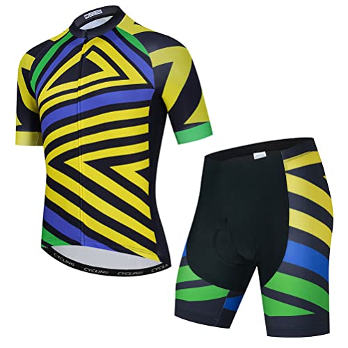 Herren Radtrikot Set Fahrrad Kurzarm Shirt und 3D Kissen Shorts Gepolsterter Anzug Biking Top, T19, X-Large von YOUALSO