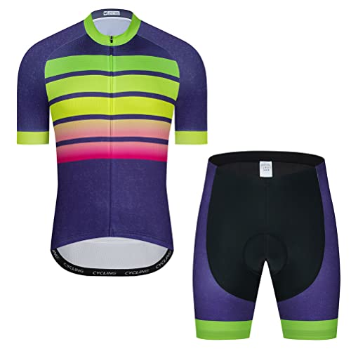 Herren Radtrikot Set Fahrrad Kurzarm Shirt und 3D Kissen Shorts Gepolsterter Anzug Biking Top, T21, Small von YOUALSO