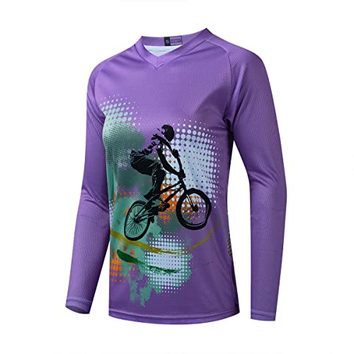 Langarm-MTB-Trikot für Damen, Dirt-Bike-Shirt für Mountainbike, Motocross, Biken, BMX, Motorrad, Angeln, Off-Racing, 1lila, Klein von YOUALSO