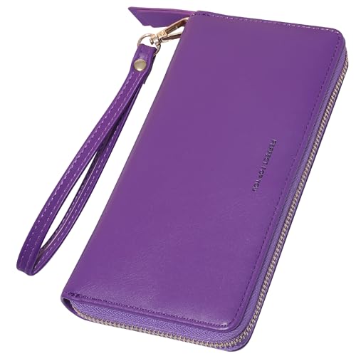 YOUBDM Clutch Wallet for Women Cell Phone Purse With Credit Card Holder Soft Pebbled Leather Wallet with Wristlet Strap, A-dark purple, Casual von YOUBDM