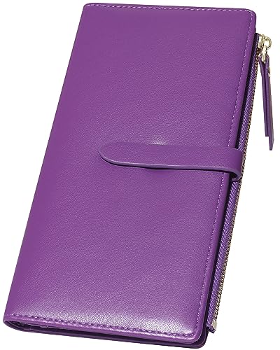 YOUBDM Schlanke Brieftaschen für Frauen Kreditkartenhalter RFID Bifold Clutch Brieftaschen Scheckbuch mit Reißverschlusstasche, deep purple von YOUBDM