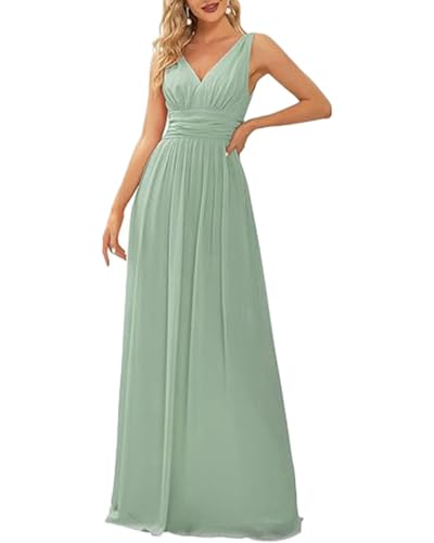 Damen Elegant Lange Ballkleider A-Linie Hochzeitskleid Abendkleider Brautkleid V-Ausschnitt Bodenlang Kleider Lang Prinzessin Brautjungfer Kleid,2,M von YOUCAI