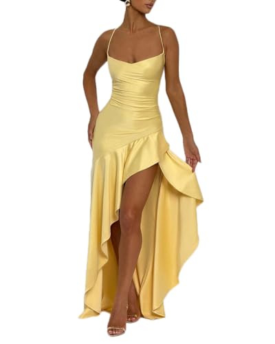 Damen Kleider Ärmelloses Langes Kleid Enges Abendkleider Elegant Lange Ballkleider A-Linie Hochzeitskleid für Festlich Hochzeit Cocktail Party Prom,Gelb,S von YOUCAI