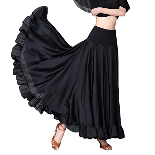 Damen Moderner Tanz Rock Walzer Tango Latein Tanz Ballsaal Kostüm Maxi Rock Flamenco Tanzrock Lange Rock Große Schaukel Rock Bauchtanz Kostüm,A-Schwarz,L von YOUCAI