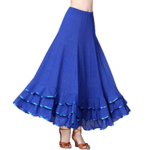 Damen Moderner Tanz Rock Walzer Tango Latein Tanz Ballsaal Kostüm Maxi Rock Flamenco Tanzrock Lange Rock Große Schaukel Rock Bauchtanz Kostüm,B-Blau,L von YOUCAI