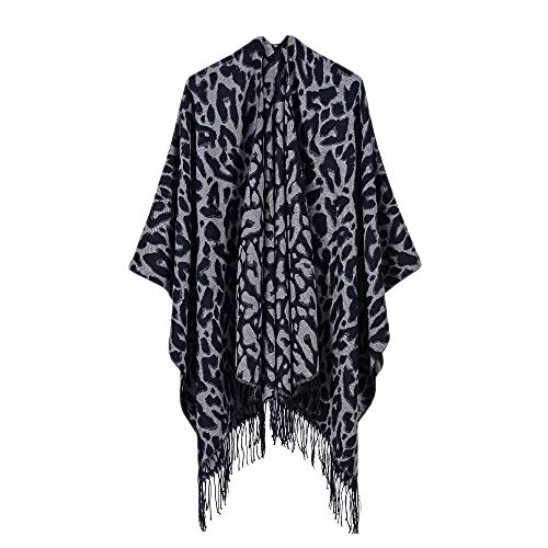Damen Weiche Poncho Leopardenmuster Schal mit Quaste Übergroße Capes Warm Decke Retro Cardigans Überwurf Umhang Wickelschal Mantel,Stil 11,130 * 150 cm von YOUCAI