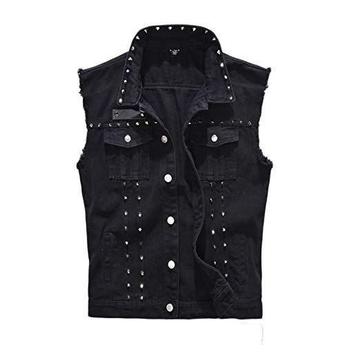 Herren Ärmellose Niet Jeans Weste Fit Beiläufige Cowboy Denim Jacke Weste Slim Fit Beiläufige Weste Jeansjacke Freizeitjacke Denim Vest Jeansweste,Schwarz,L von YOUCAI