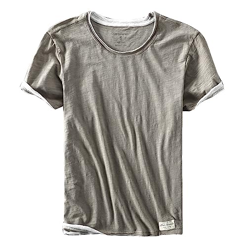 Herren Hippie-Shirts mit Rundhalsausschnitt lässig Kurzarm Solides T-Shirt Sommer-Strandurlaub-Shirt Sommerhemd Freizeithemd Leinenhemd Casual Hemden LichtGrau L von YOUCAI