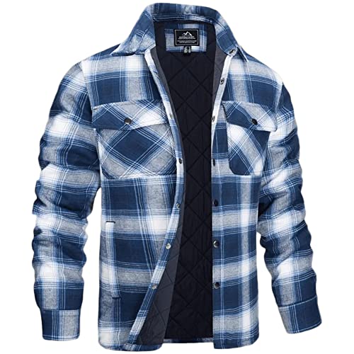 Herren Holzfäller Thermohemd Kariert Thermo Gefüttert Jacke Weich Arbeitshemd Basic Plaid Hemdjacke Outdoor Revers Freizeithemd,Blau,4XL von YOUCAI
