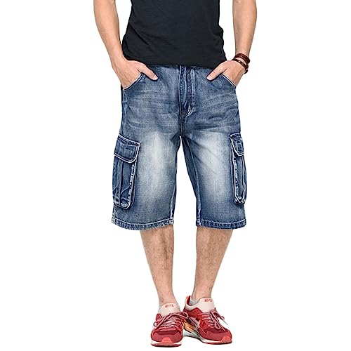 Herren Jeans Shorts Kurze Denim Hose Cargo Shorts Hip Hop Denim Shorts Baggy Jeans Shorts Sommer Bermuda Jeanspants Freizeithose,Blau,38 von YOUCAI