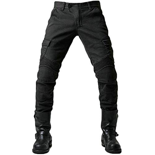 Herren Motorrad Jeans Biker Retro Denim Motorradhose mit Protektoren Schutz Anti-Fall Stretch Motorradjeans mit 2 Knieschützern Und 2 Hüftprotektoren,Schwarz,M von YOUCAI