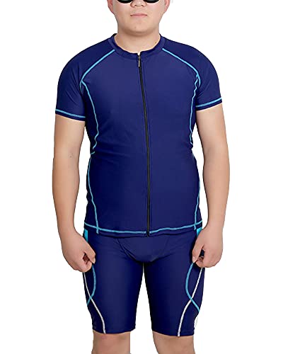 Herren Professionelle Kontrast-Badeanzug Plus Size Base Layer T-Shirt & Badehose Schnelltrocknender Anzug Große Größen Schwimmanzug Schutzkleidung Neoprenanzug Navy 6XL von YOUCAI