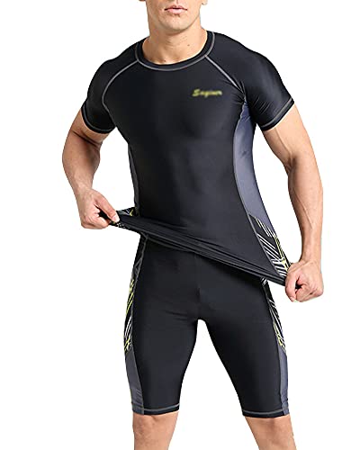 Herren Surfbekleidung Übergröße Sportlich Schnelltrocknend Badeanzug Rundhals Kurzarm T-Shirt & Badehose BoxerTauchen Surfen Neoprenanzüge Schwimmanzug Badeanzüge S731S5 3XL von YOUCAI