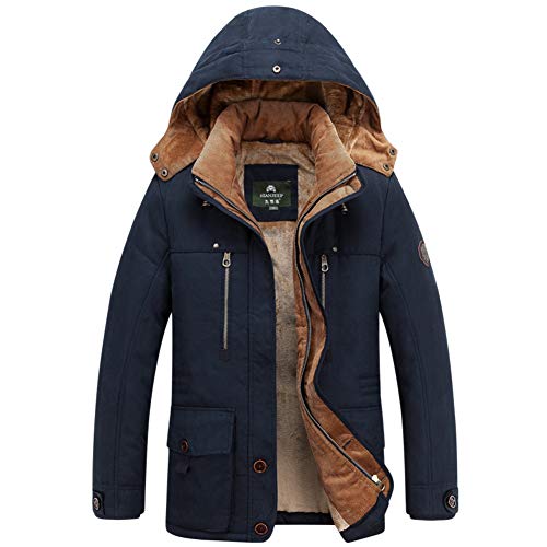 Herren Warm Winterjacke Parka Daunenjacke Lang Wintermantel mit Kapuze Faux Fellbesatz Warm Gefüttert Winddichte Winter Kapuzenjacke,Blau,L von YOUCAI