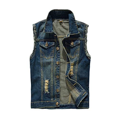 Herren Weste Ärmellose Jeansjacke Slim Fit Beiläufige Cowboy Jeansweste Zerrissene Freizeitjacke Denim Vest Denim Weste Coat Outwear,Blau3,M von YOUCAI