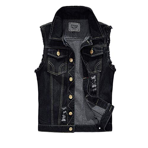 Herren Weste Ärmellose Jeansjacke Slim Fit Beiläufige Cowboy Jeansweste Zerrissene Freizeitjacke Denim Vest Denim Weste Coat Outwear,Schwarz,XL von YOUCAI