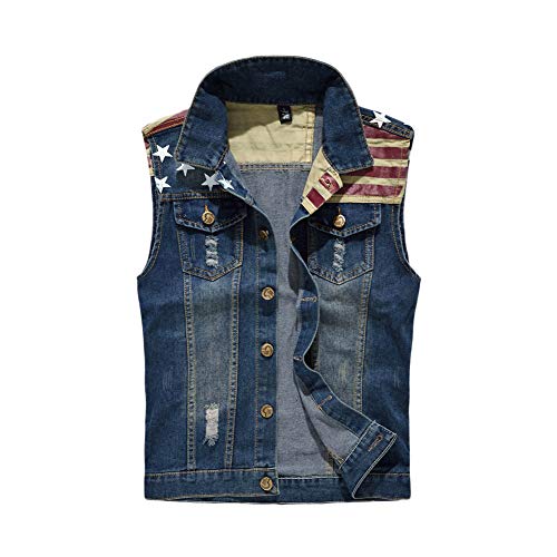 Herren Weste Slim Fit Beiläufige Cowboy Weste Ärmellose Distressed Jeansweste Sommerjacke Outdoor Sport Weste Freizeitjacke Denim Vest Jeansjacke,Blau2,L von YOUCAI