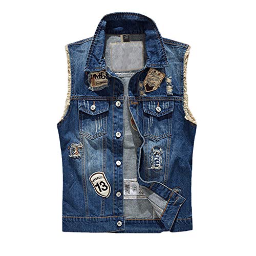 Herren Weste Slim Fit Beiläufige Cowboy Weste Ärmellose Distressed Jeansweste Sommerjacke Outdoor Sport Weste Freizeitjacke Denim Vest Jeansjacke,Blau3,3XL von YOUCAI