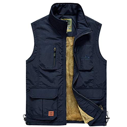 Herren Weste mit Plüsch Gefüttert Outdoor Sport Bodywarmer Gilet Herbst Winter Vest Sport Weste mit Stehkragen Tasche,Blau,3XL von YOUCAI