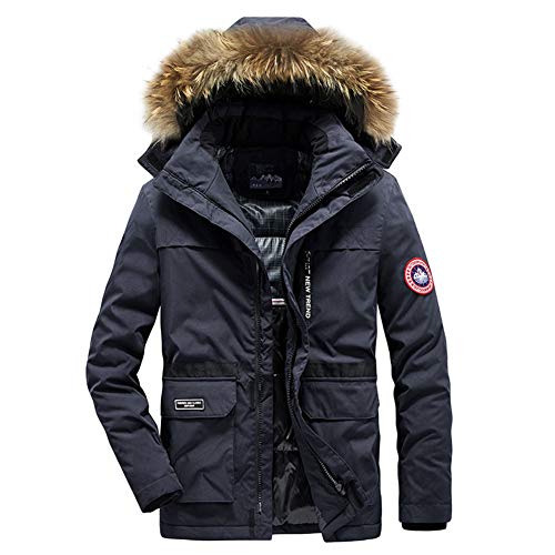 Herren Winterjacke Parka Jacke Warm Daunenjacke Hooded Puffer Jacket Steppjacke Gefüttert mit Abnehmbarer Kapuze,Blau,L von YOUCAI