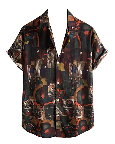 Herren einreihiges Kurzarmhemd Revers-Tops Funky Hawaii-Hemden Urlaub Strand-Shirt Tropisch mit Blumen Geometrie-Druck Ausgefallenes Hemd Tree Tops CS25 M von YOUCAI